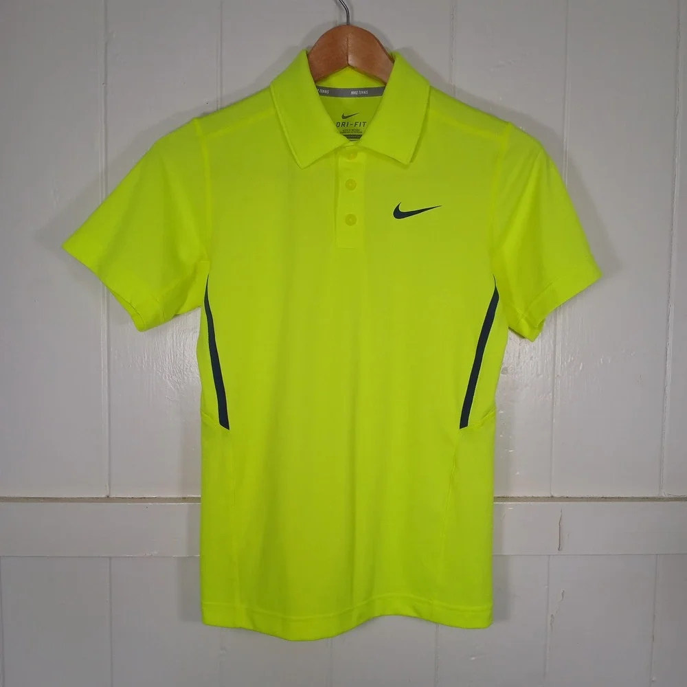 Nike‎ Tennis Polo Shirt Kids Medium Neon Yellow Volt Dri-FIT 522356-702